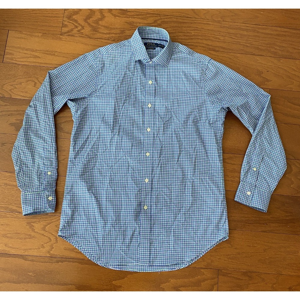 Polo Ralph Lauren Shirt Mens Medium Blue Green Check Performance M Excellent